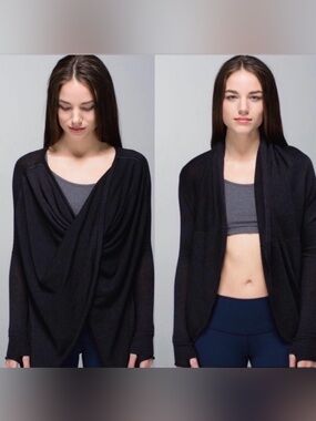 Lululemon Twist & Wrap Iconic Cardigan Sweater Heathered Black Size 10 comfy